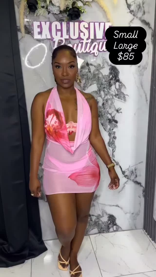 Pink Halter Mesh Dress – Small & Large Available at $85