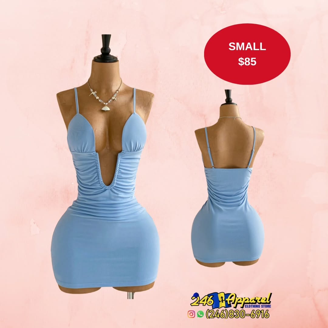 Blue Ruched Mini Dress - Small for $85