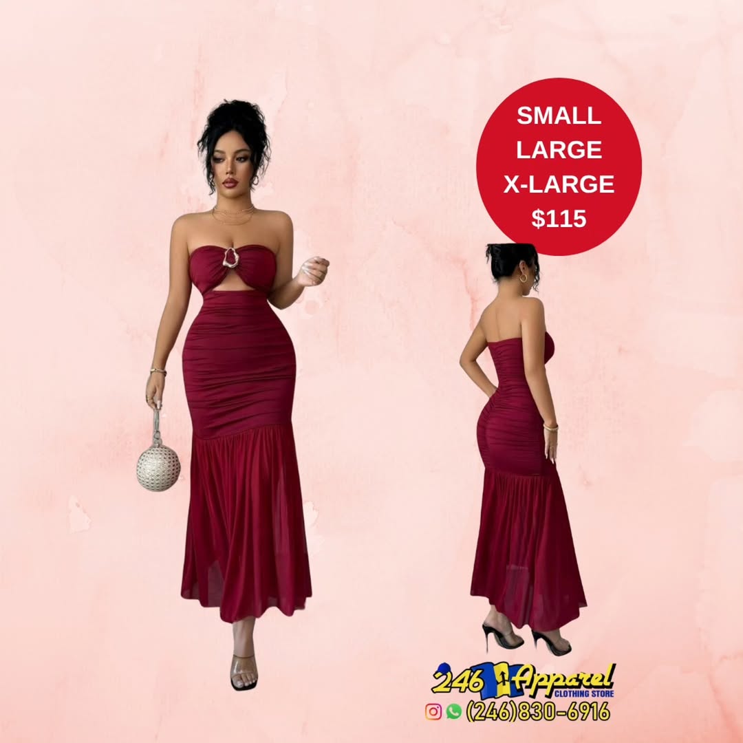 Red Strapless Midi Dress – Available in S, L, XL for $115