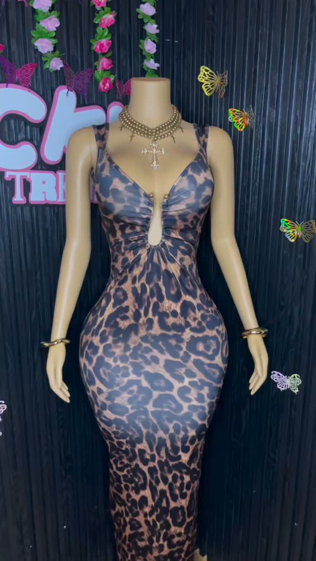 Leopard Print Dress – Size Large for $100 BBD