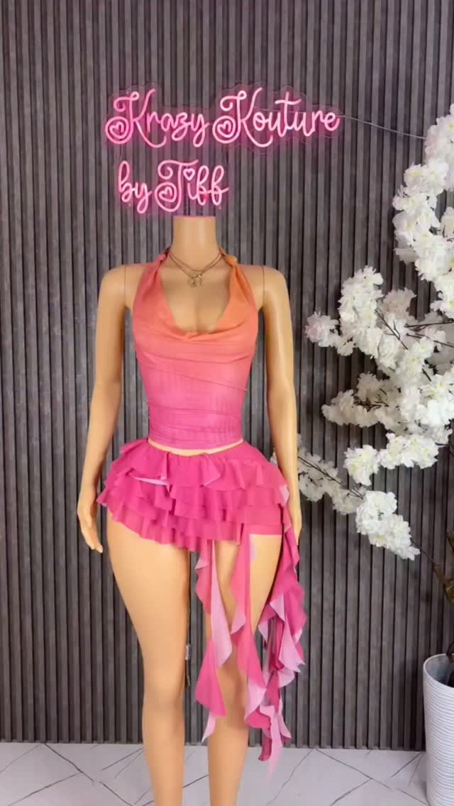 Pink Ruffled Two-Piece Set – Sizes L & XL at $110