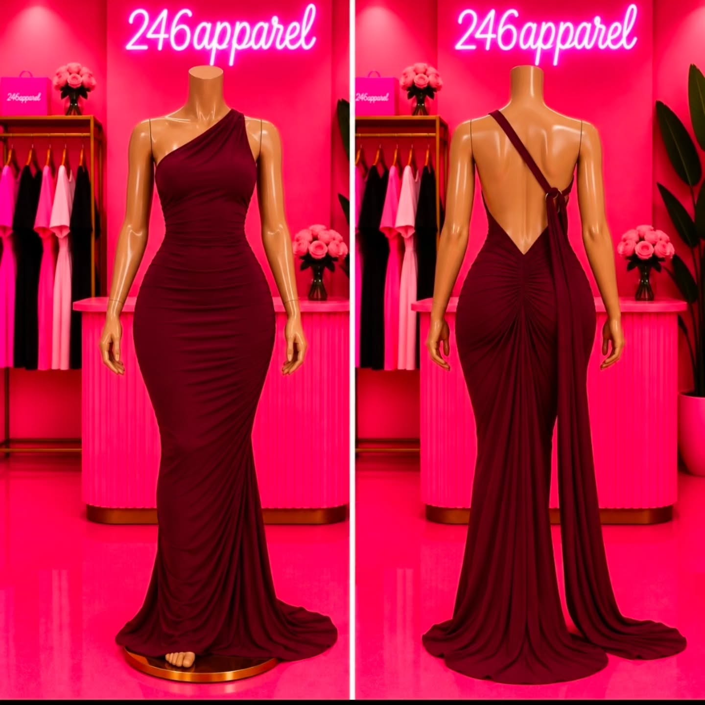 246 Apparel One-Shoulder Backless Gown – $100