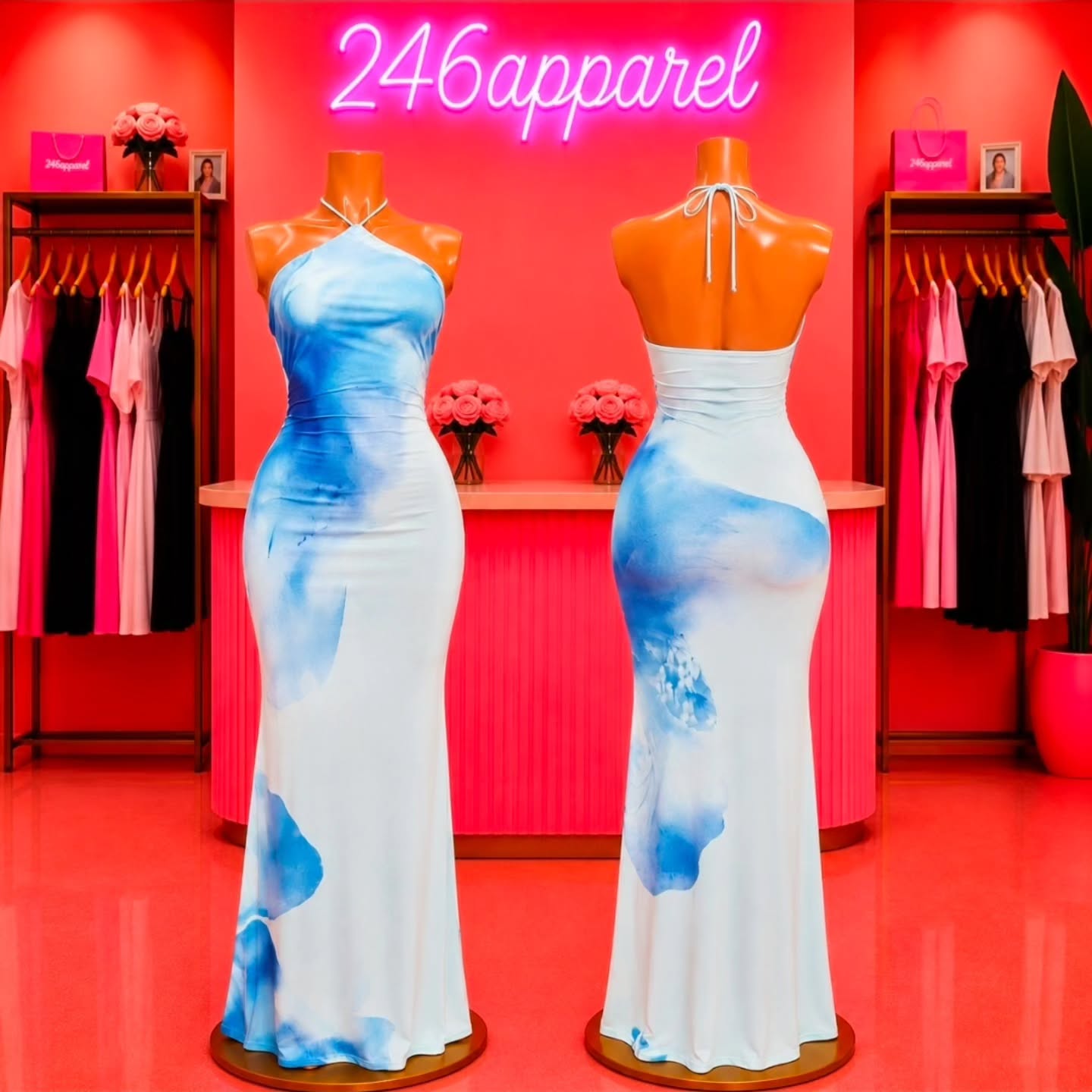 246 Apparel Tie-Dye Halter Maxi Dress – $100 (1XL & 2XL Available)