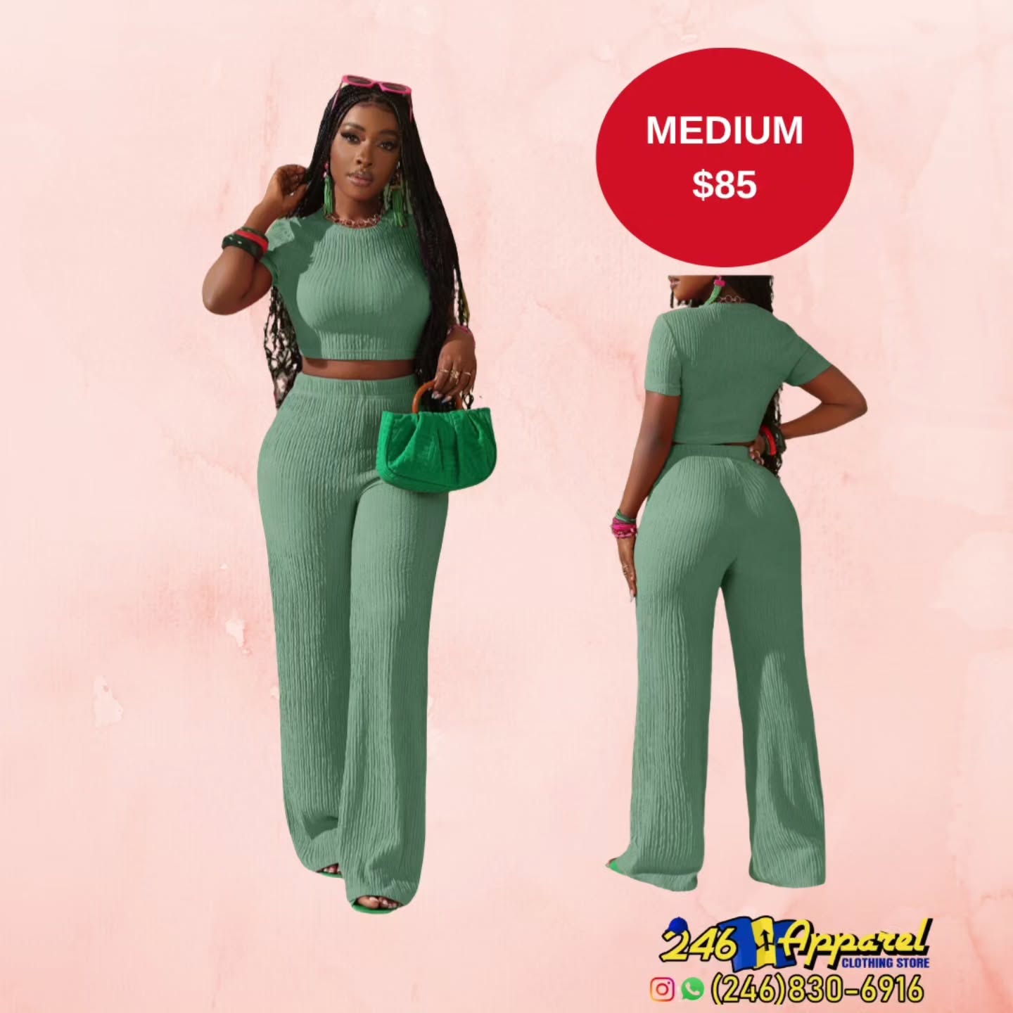 Green Two-Piece Set – Medium $85 at 246 Apparel