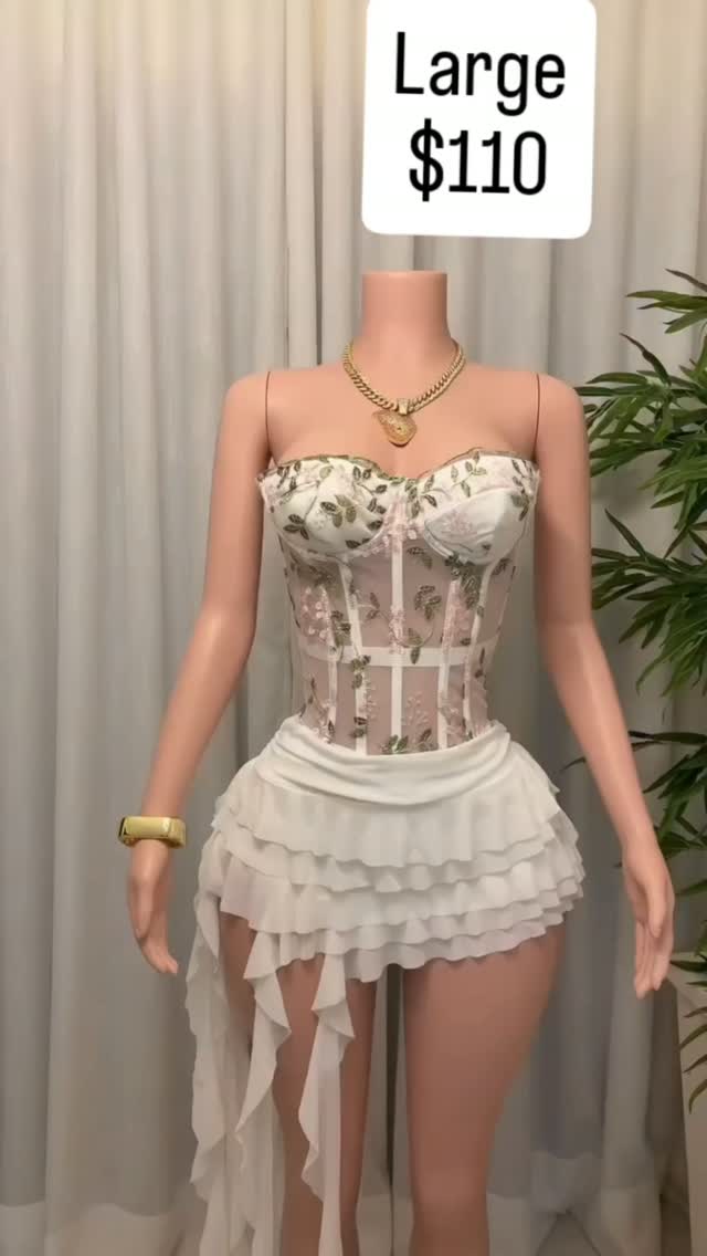 Embroidered Corset Mini Dress – Large Size at $110