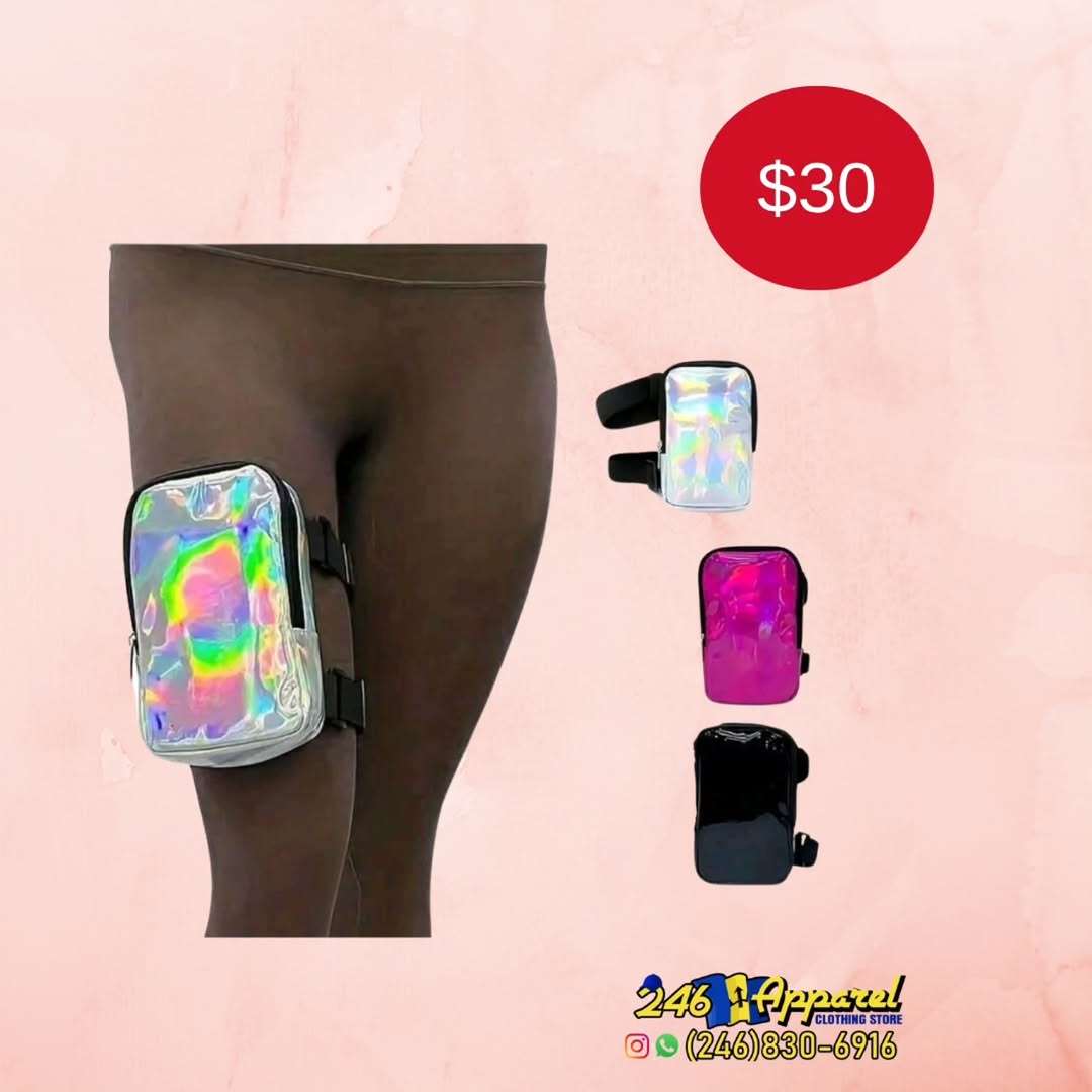 Holographic Thigh Bag – $30 | Available in Pink, Black & Silver