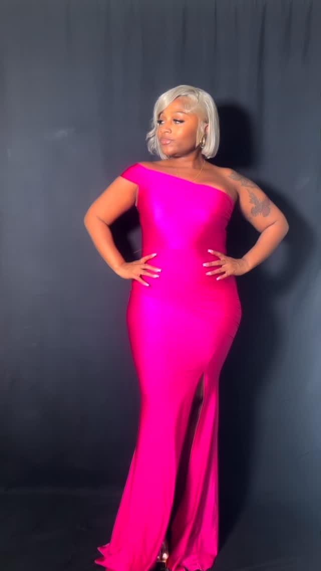 Hot Pink Off-Shoulder Gown – $130 (Small to Large Available)