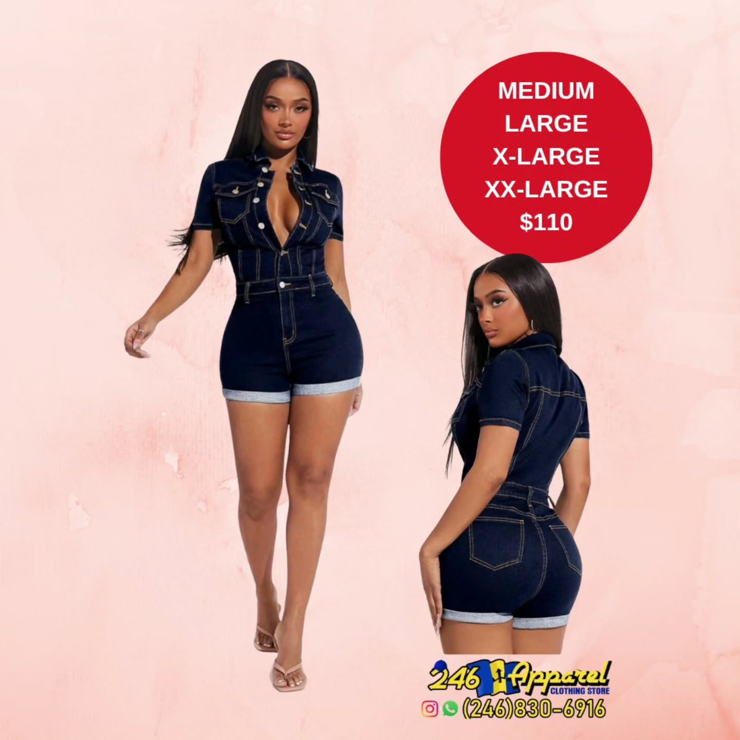 Denim Romper – $110 | Sizes M to XXL