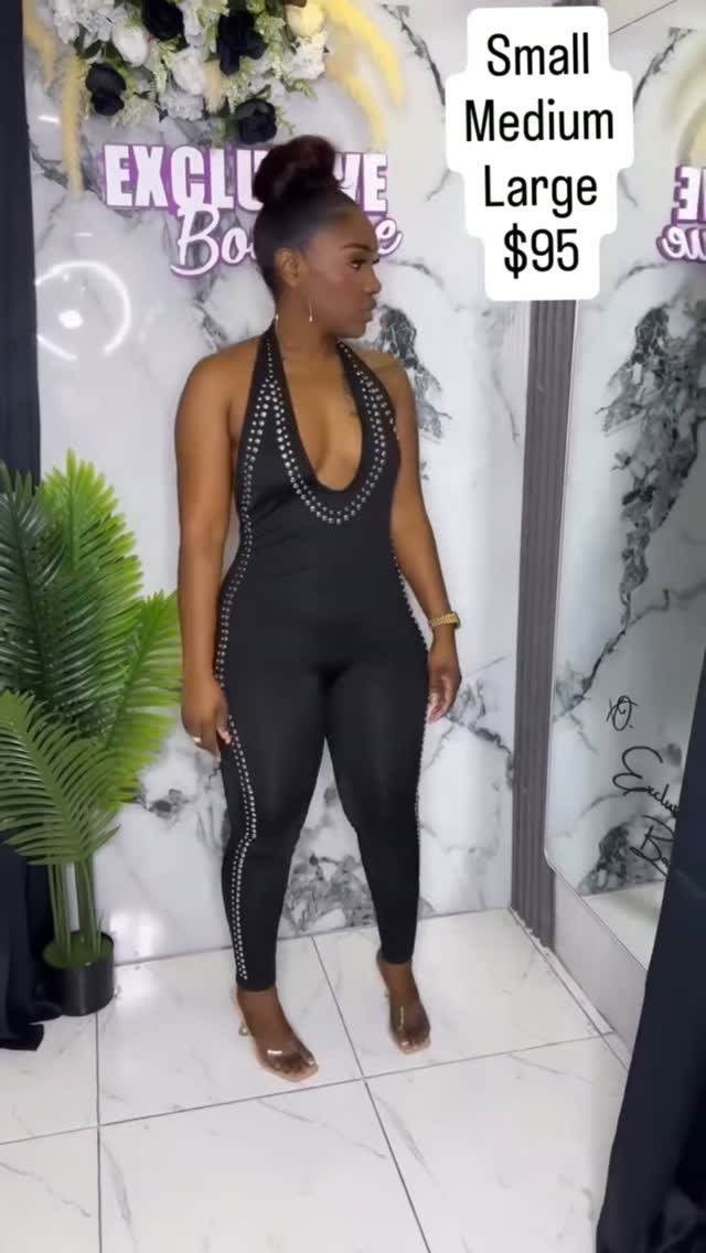 Black Studded Halter Jumpsuit – $95 | Sizes S, M, L