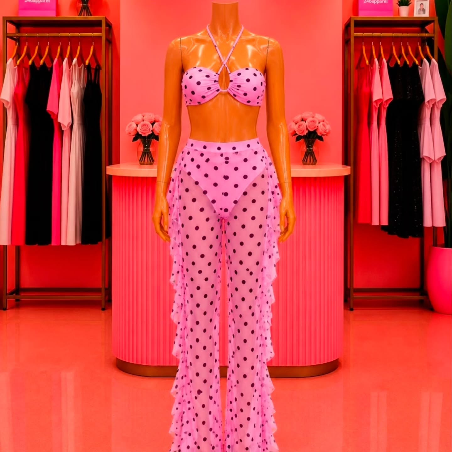 Pink Polka Dot Two-Piece Set – Large, $95 BBD