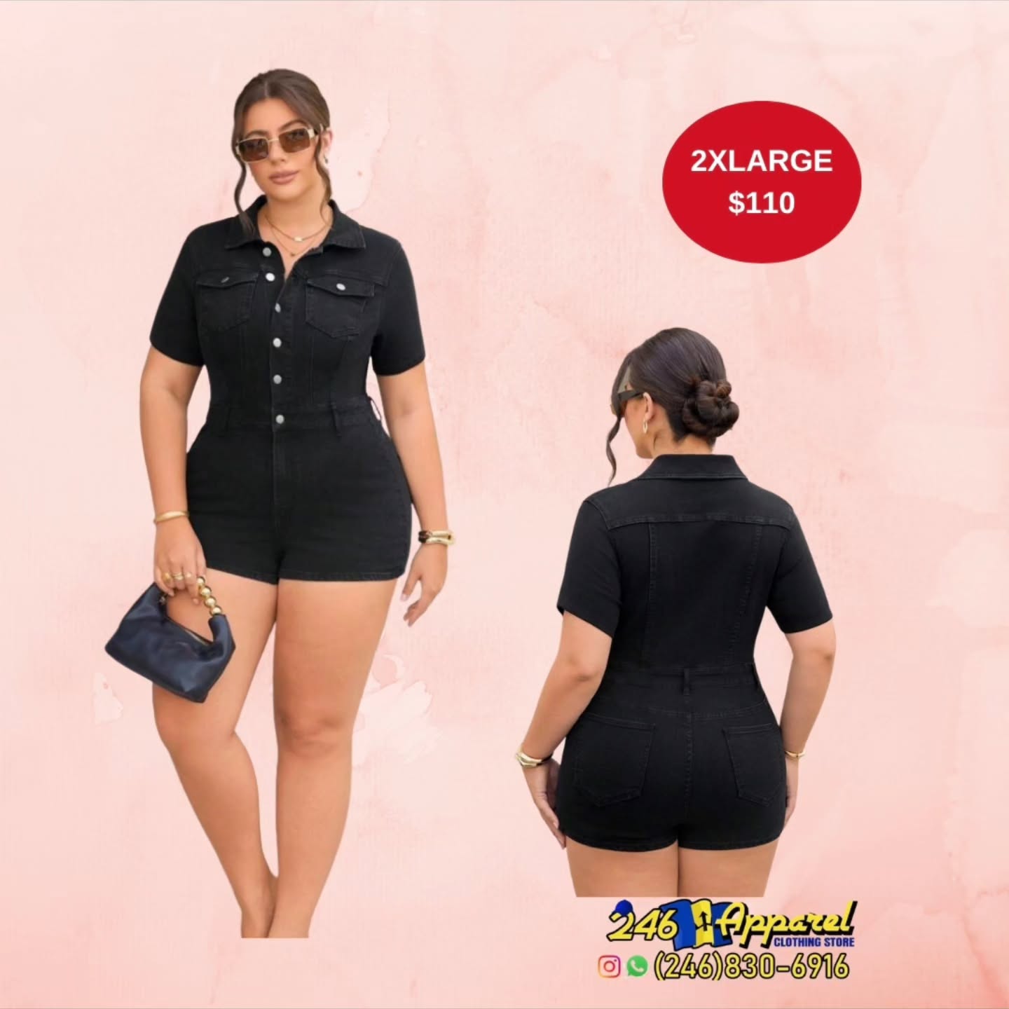 Denim Romper / Jumpsuit — Sizes S to 3XL at $110