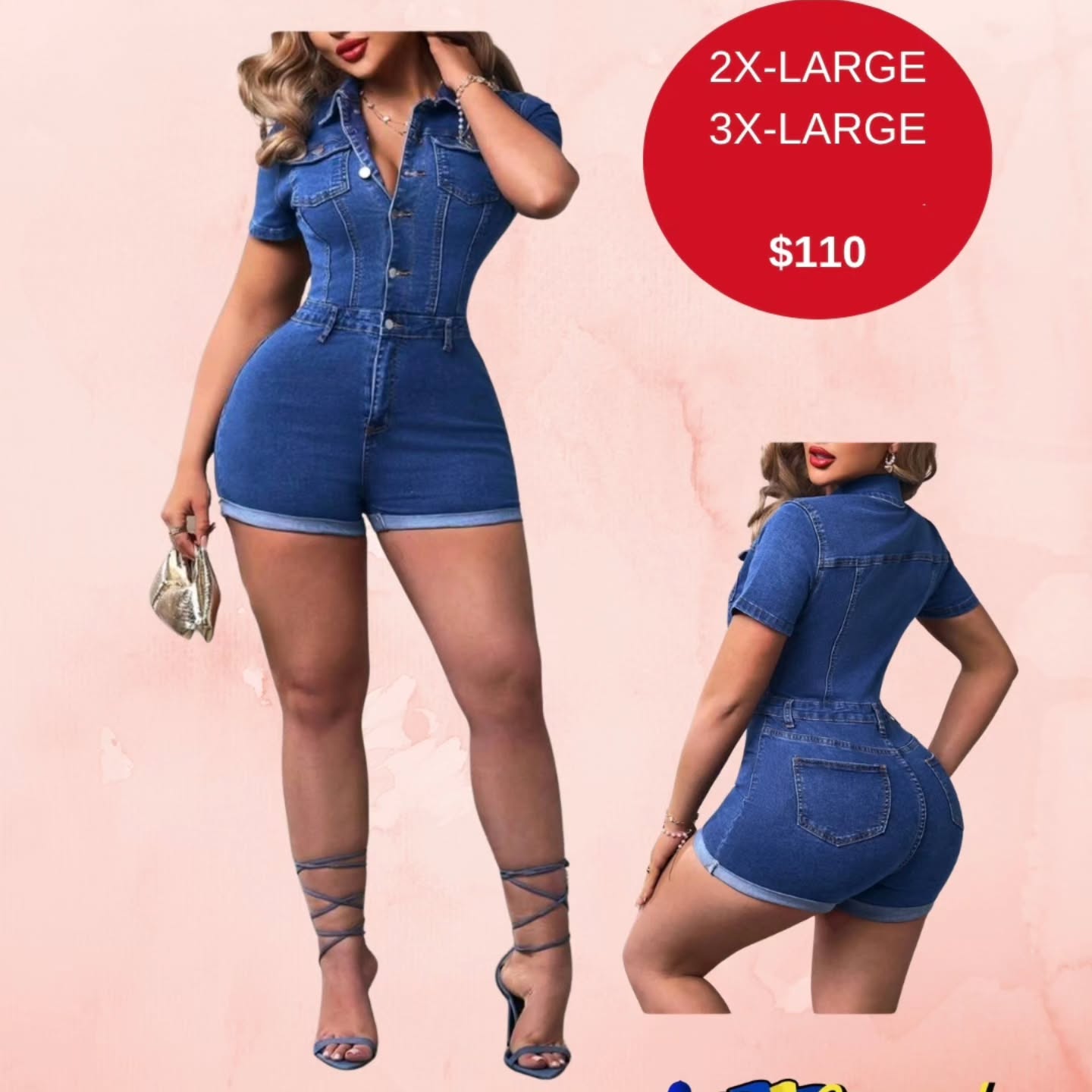 Denim Romper / Jumpsuit — Sizes S to 3XL at $110