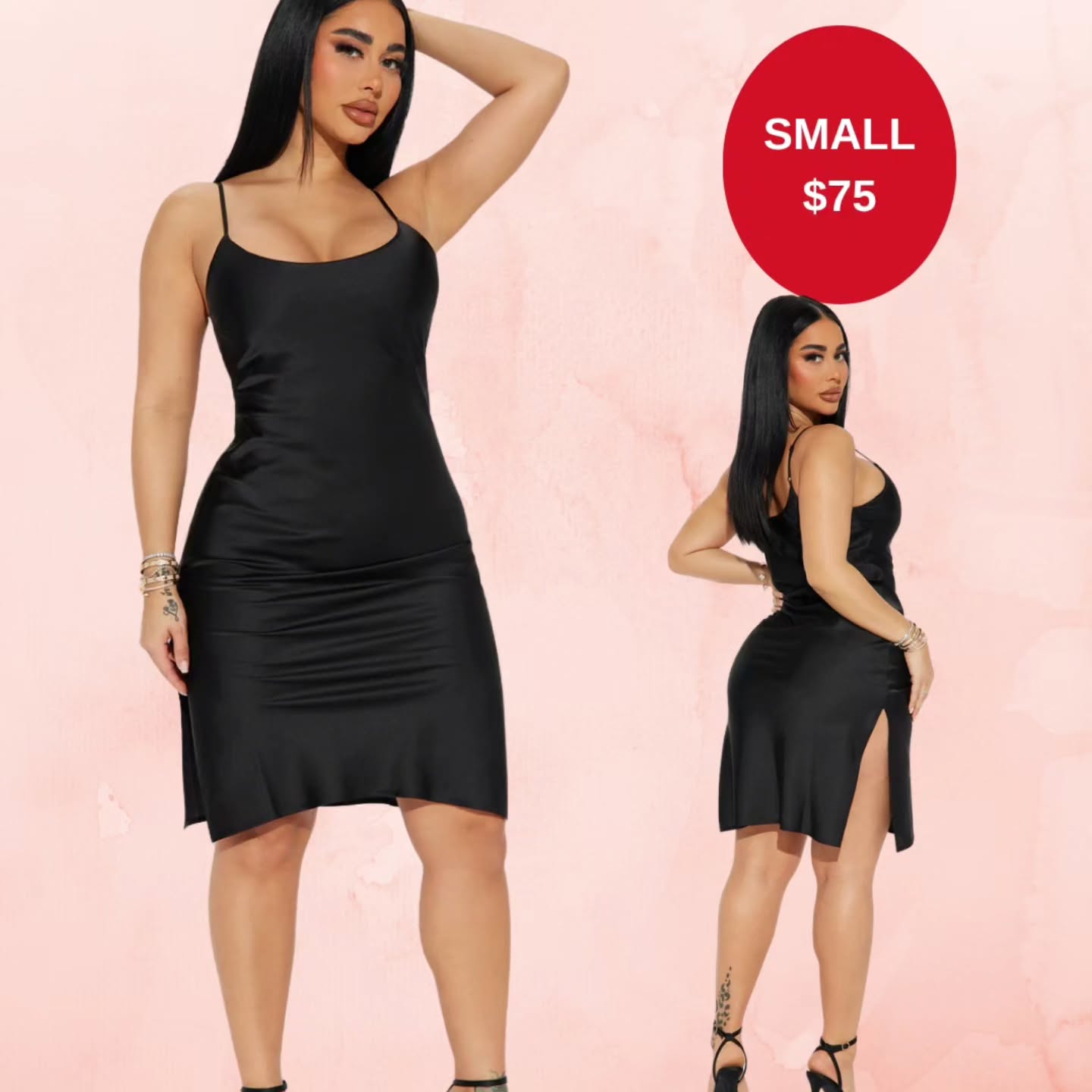 Black Satin Slip Dress – Size Small at $75