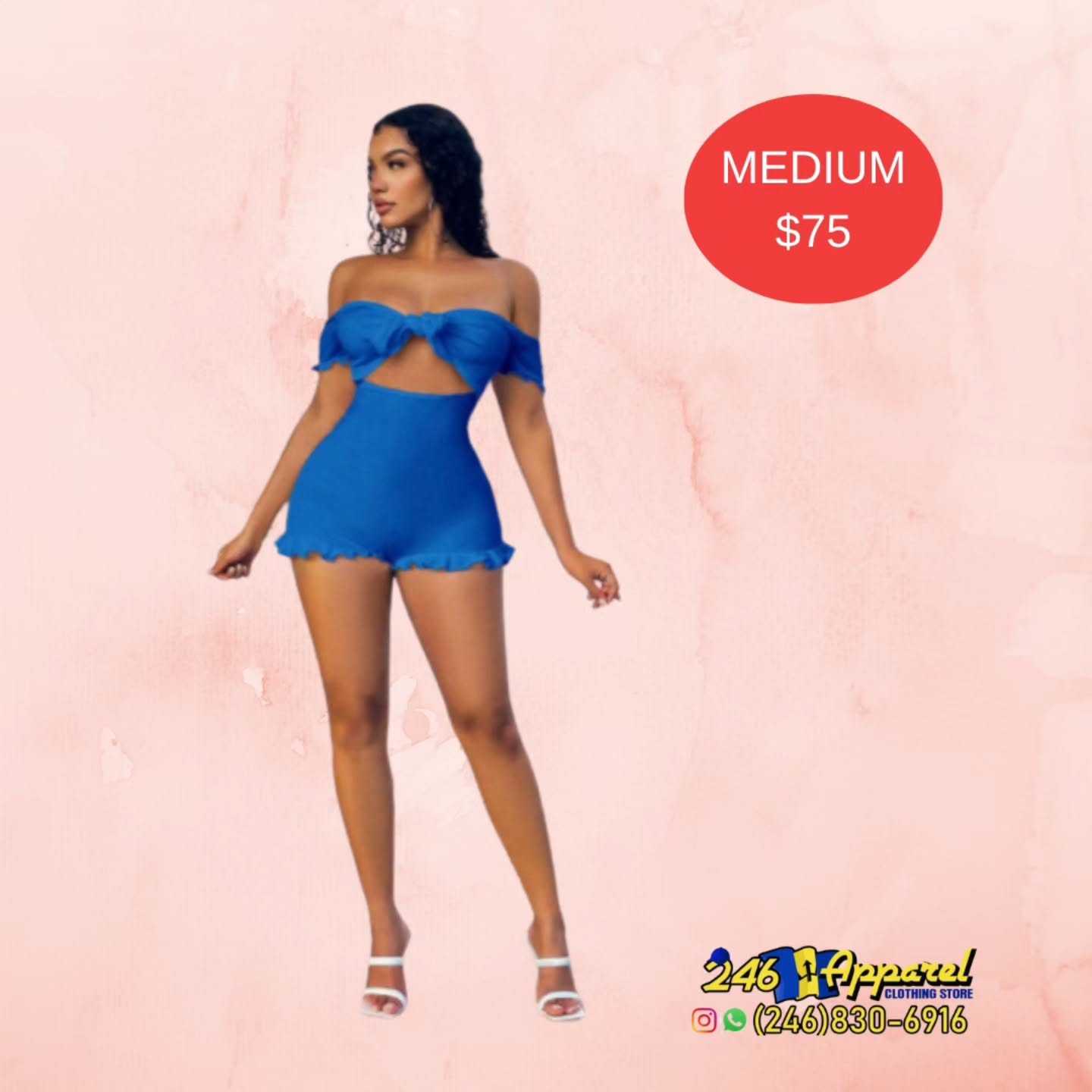 Blue Off-Shoulder Romper – Medium $75 at 246 Apparel