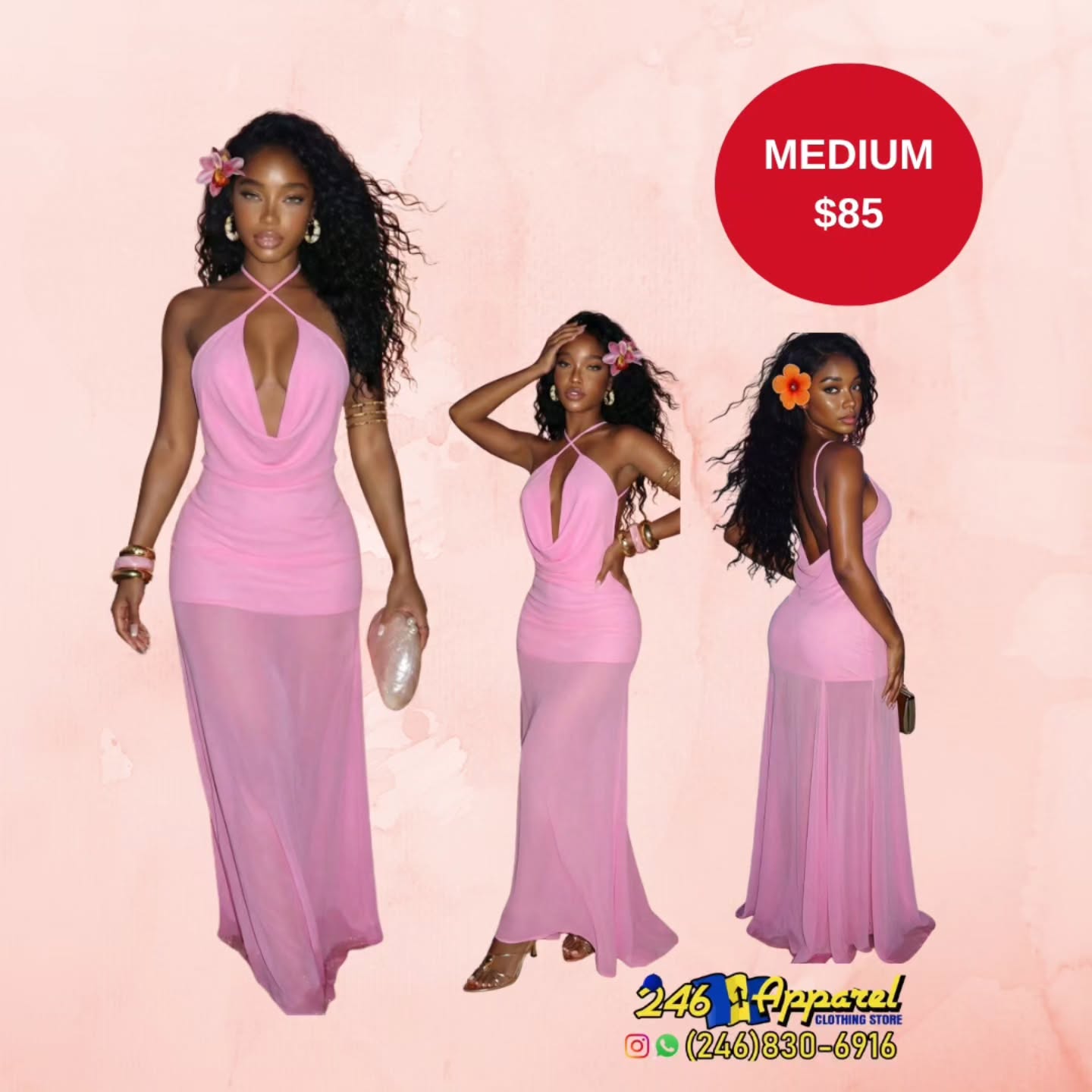 Pink Halter Mesh Maxi Dress – Medium $85