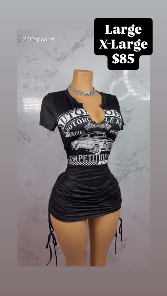 246 Apparel – Motorcycle Racing Ruched Mini Dress Set $85 (L & XL)
