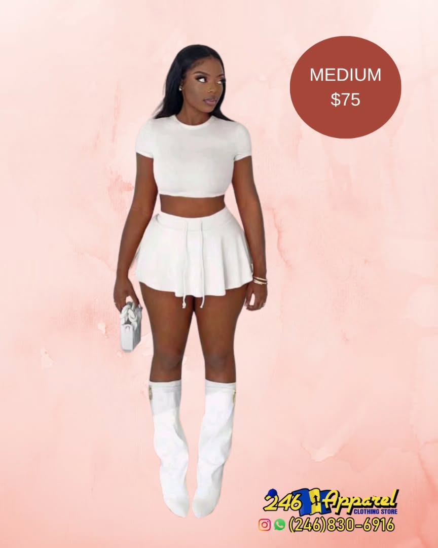 White Crop Top & Skirt Set – Medium $75 at 246 Apparel