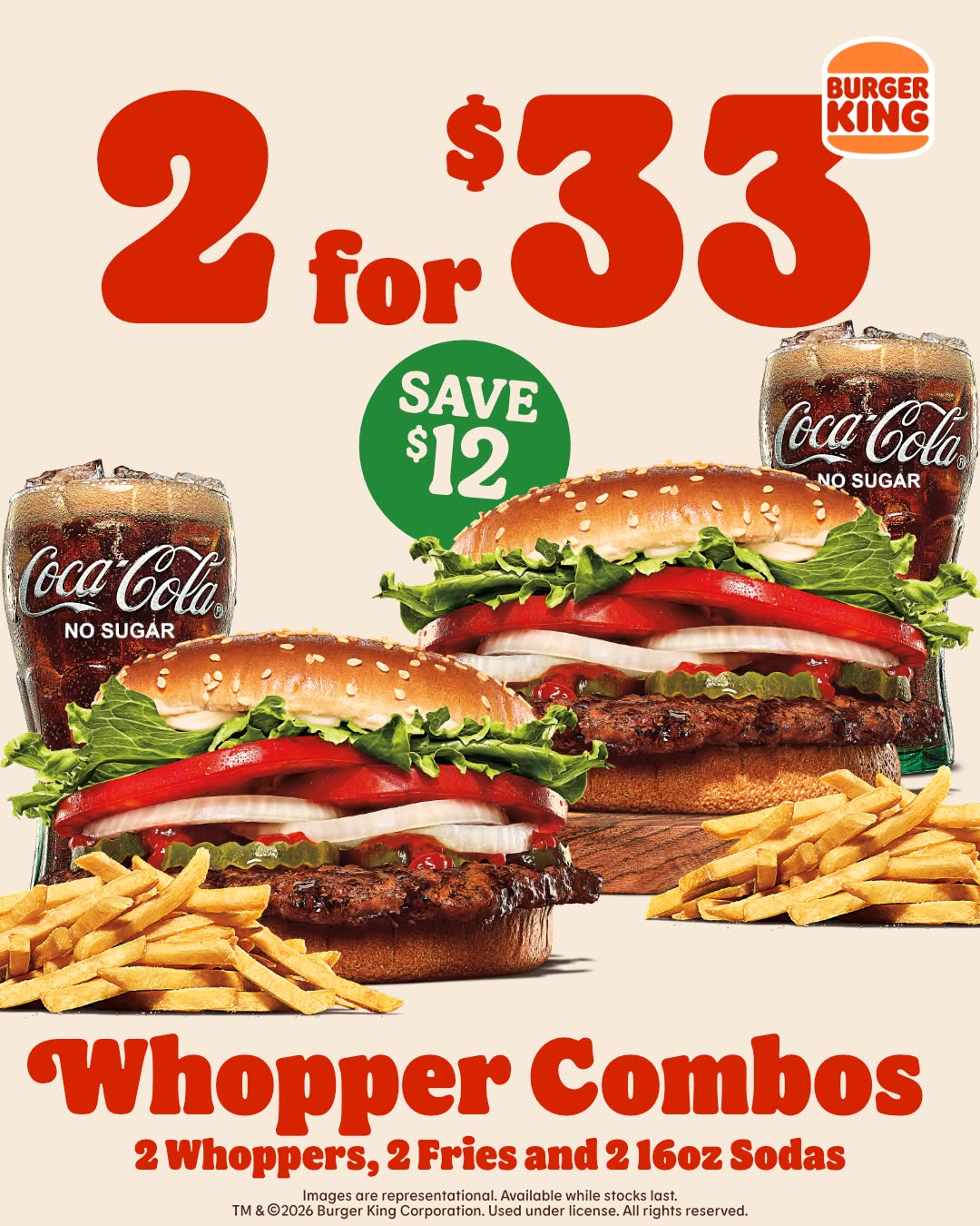 Burger King 2 for $33 Whopper Combo