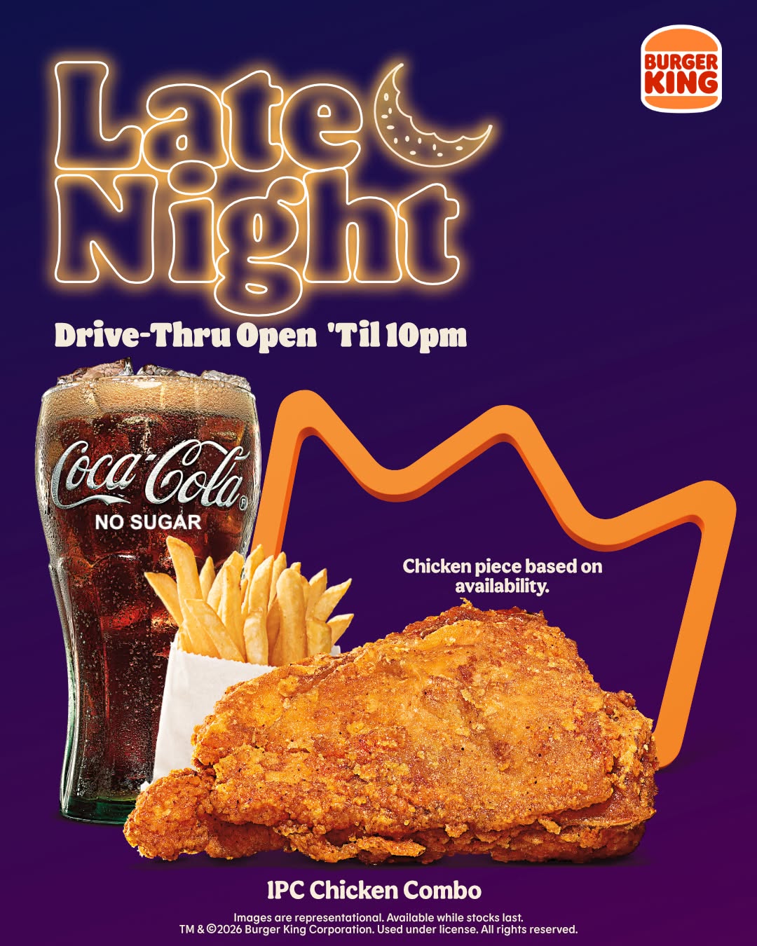 Late Night 1pc Chicken Combo for $14.95 at Burger King Barbados
