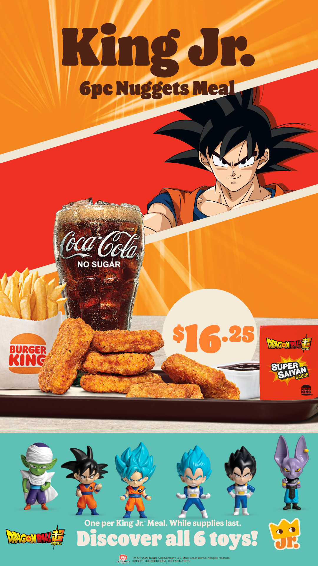 King Jr. 6pc Nuggets Meal with Free Dragon Ball Super Toy - $16.25