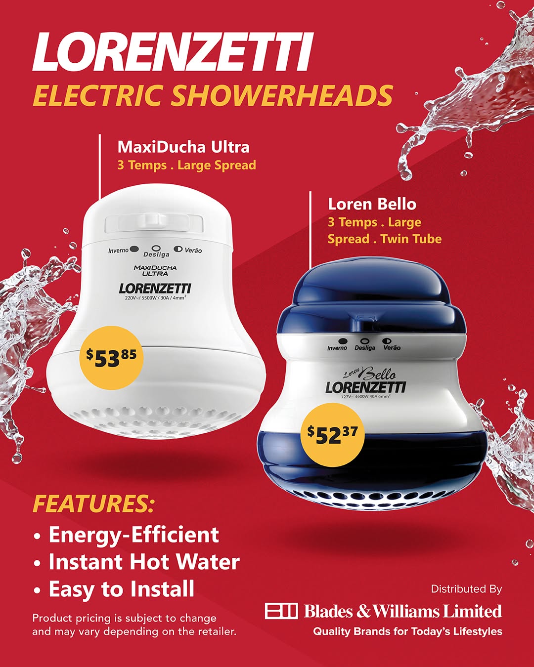 Lorenzetti Electric Showerheads Back in Stock – From $52.37