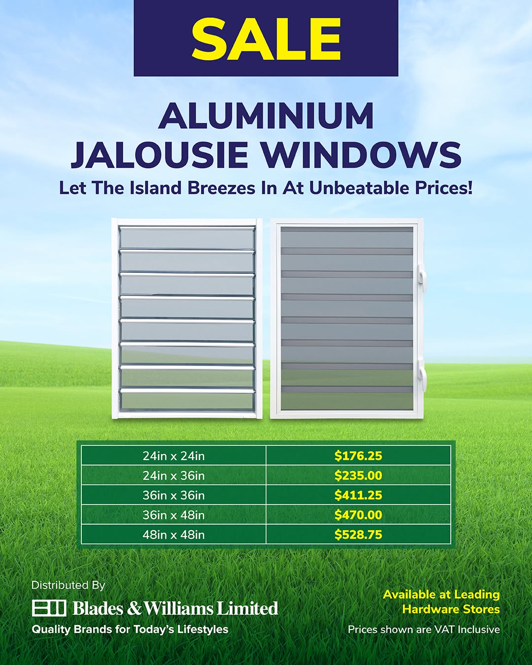Window Sale – Aluminium Jalousie & PVC Double Casement Push-Out Windows at Sale Prices