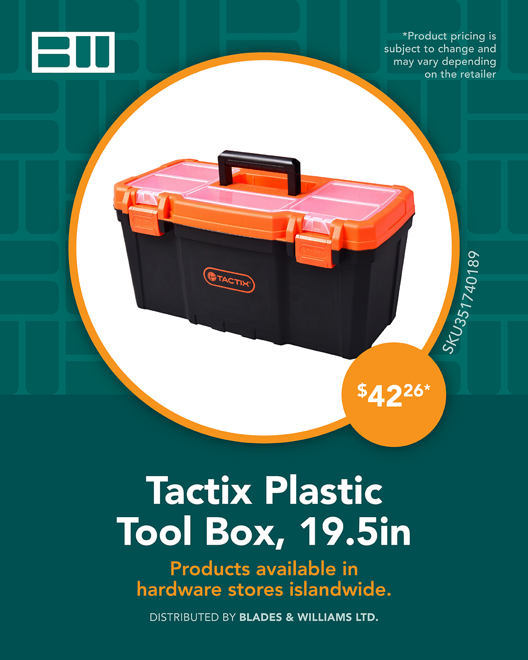 Tactix Plastic Tool Box 19.5in – $42.26 at Hardware Stores Islandwide