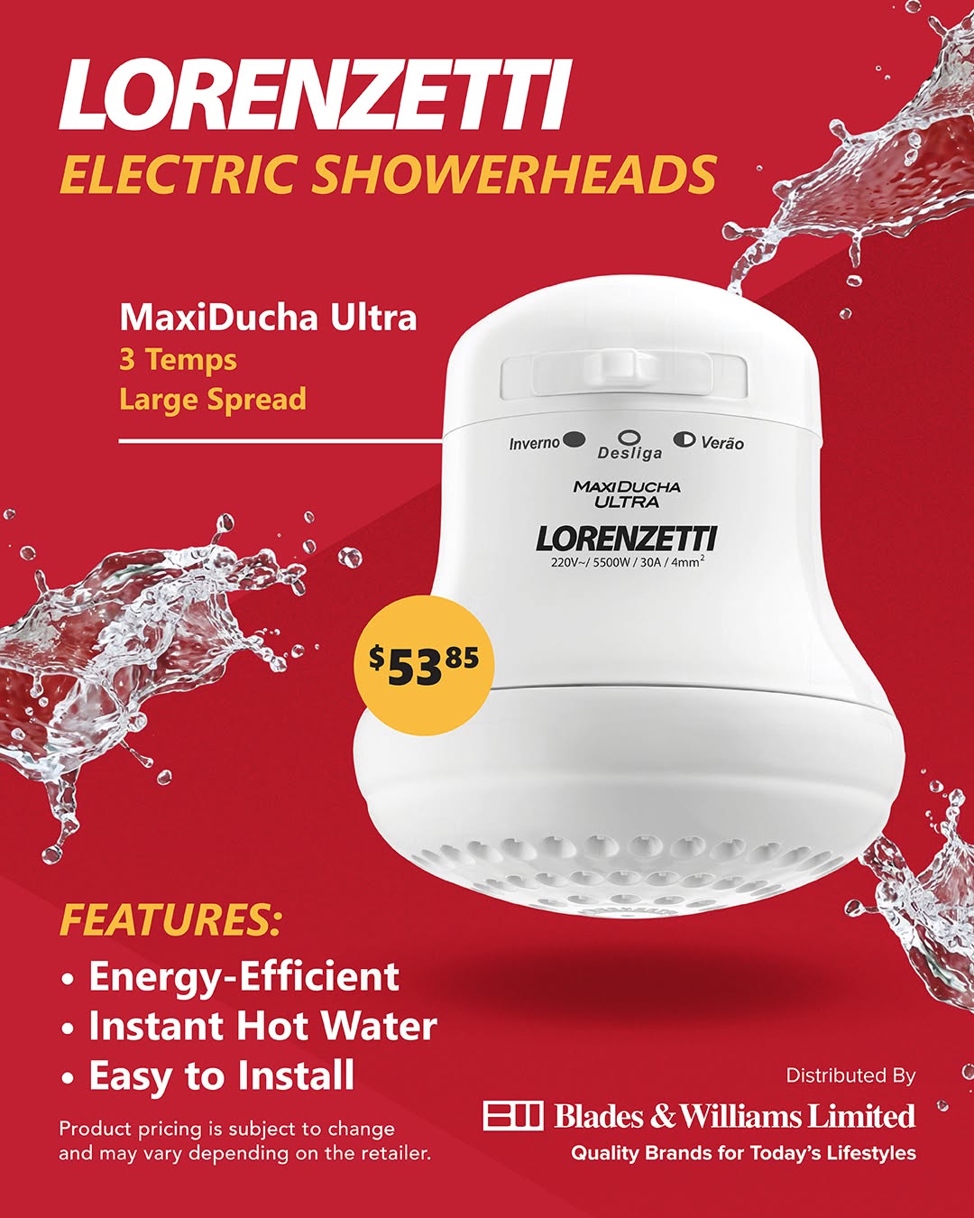 Lorenzetti MaxiDucha Ultra Electric Showerhead – $53.85