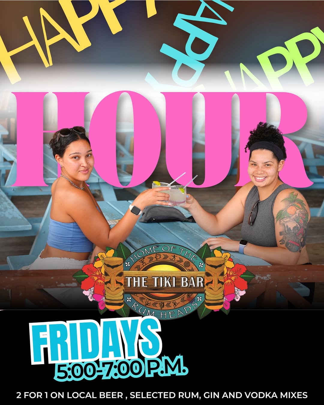 Happy Hour at The Tiki Bar – 2 for 1 Drinks Every Friday