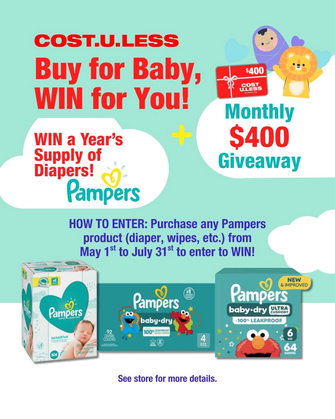 Buy Pampers at Cost U Less & Win a Year's Supply of Diapers + $400 BBD Monthly Giveaway