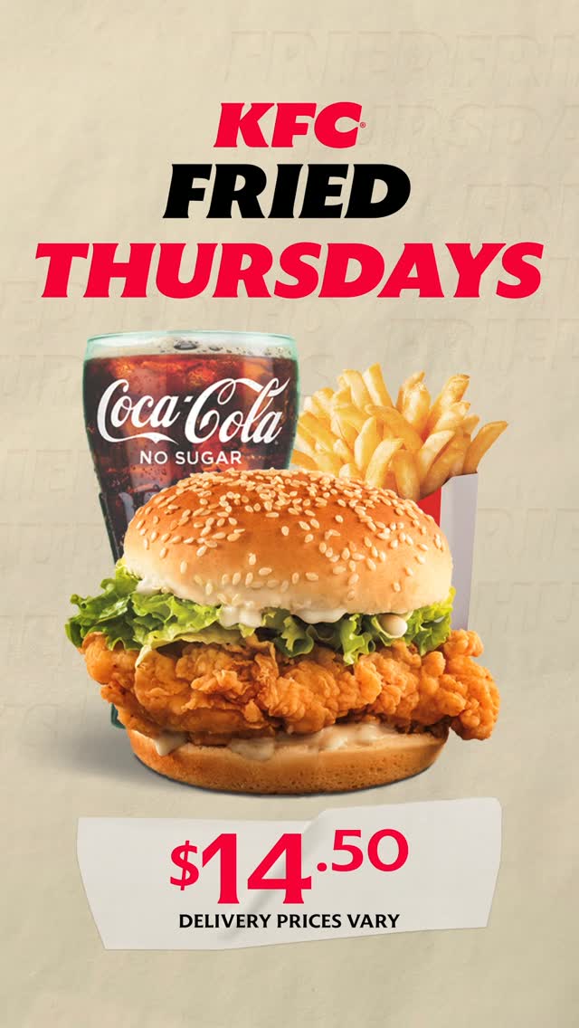 KFC Fried Thursdays – Sandwich, Fries & Coke for $14.50