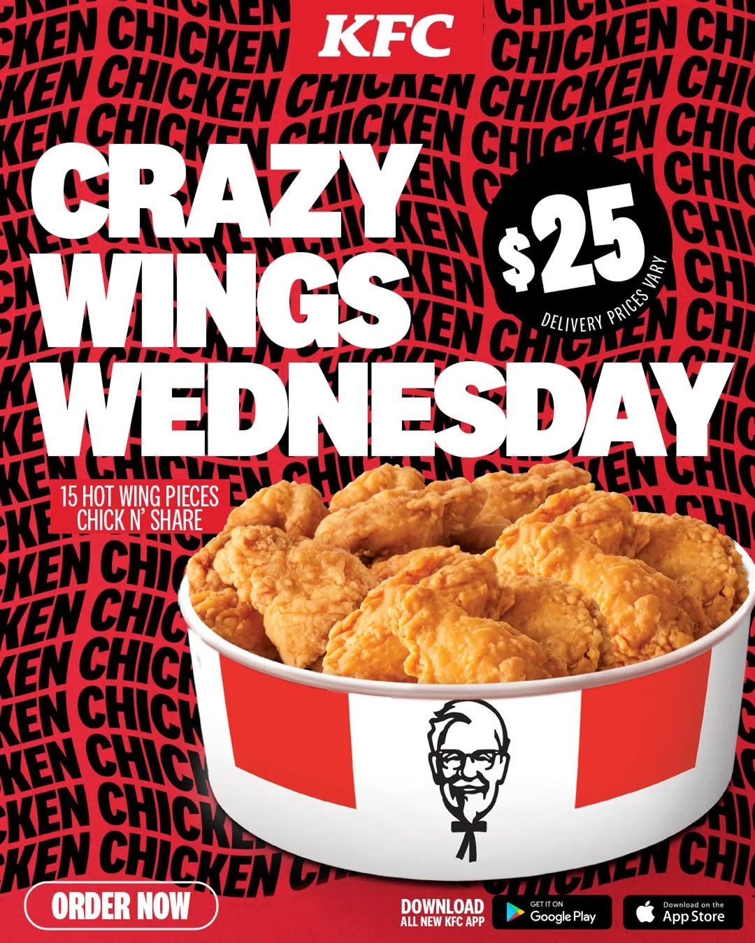 KFC Crazy Wings Wednesday – 15 Hot Wing Pieces for $25