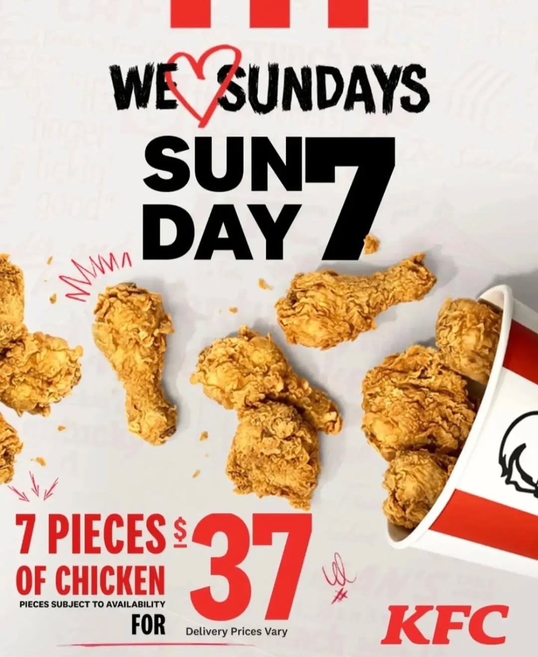 KFC Sunday 7 – 7 Pieces of Chicken for $37