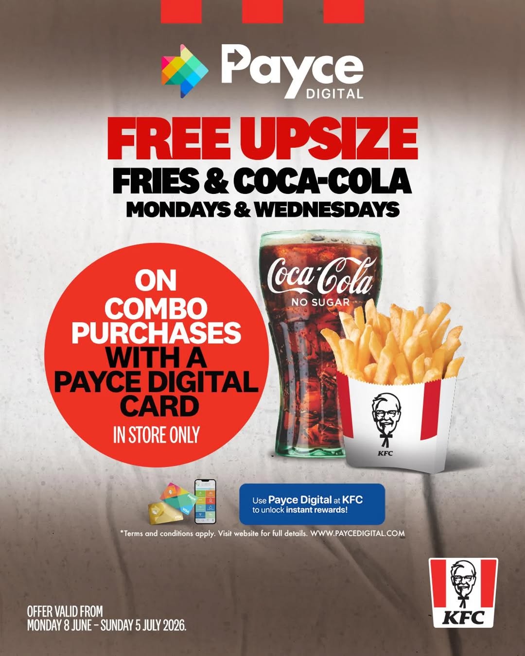 Free Upsize on Fries & Coca-Cola with Payce Digital Card at KFC Barbados