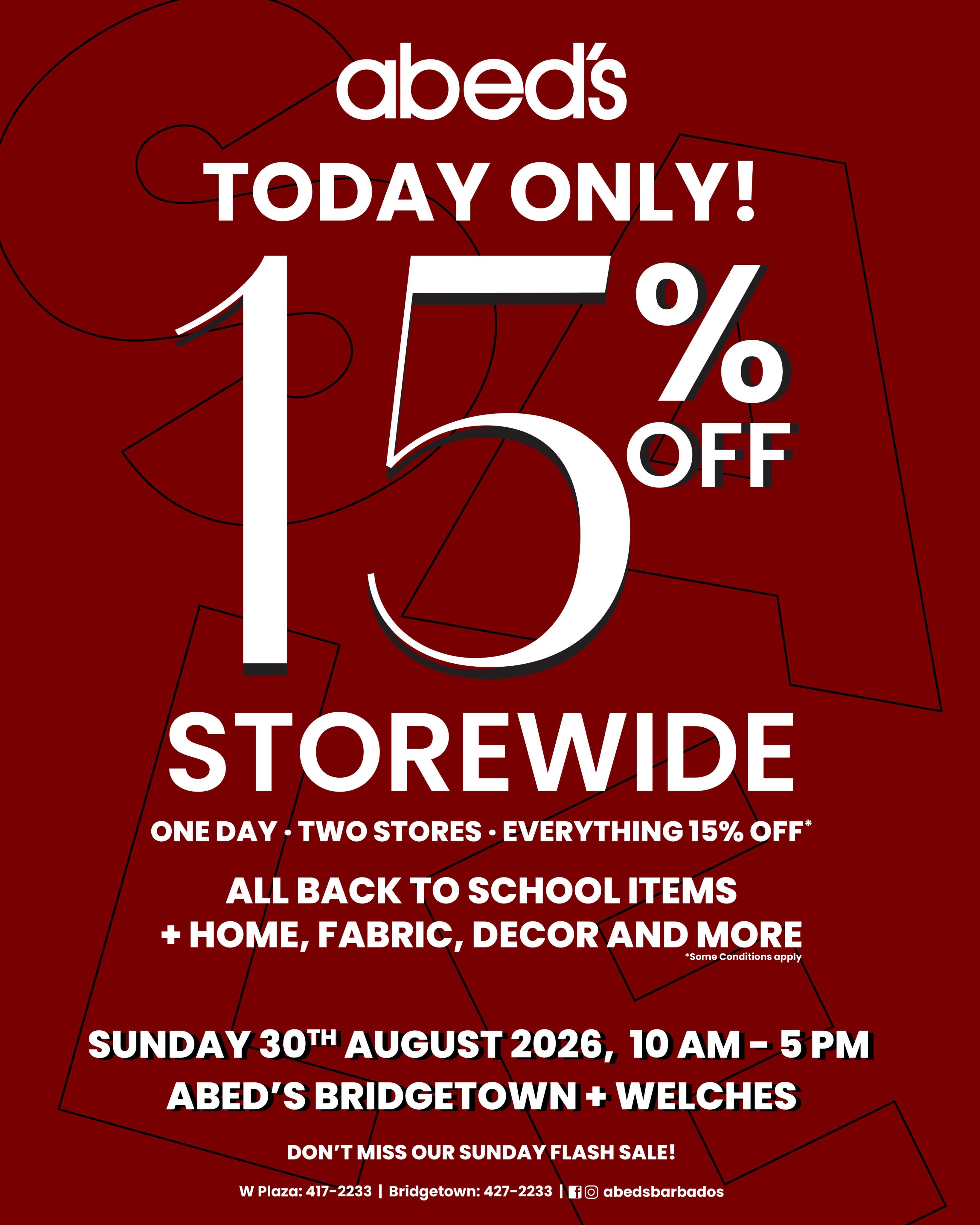 Abed's Sunday Flash Sale – 15% Off Storewide