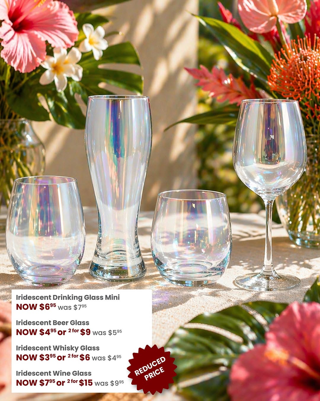 Iridescent Glassware Reduced Prices at Abeds Barbados