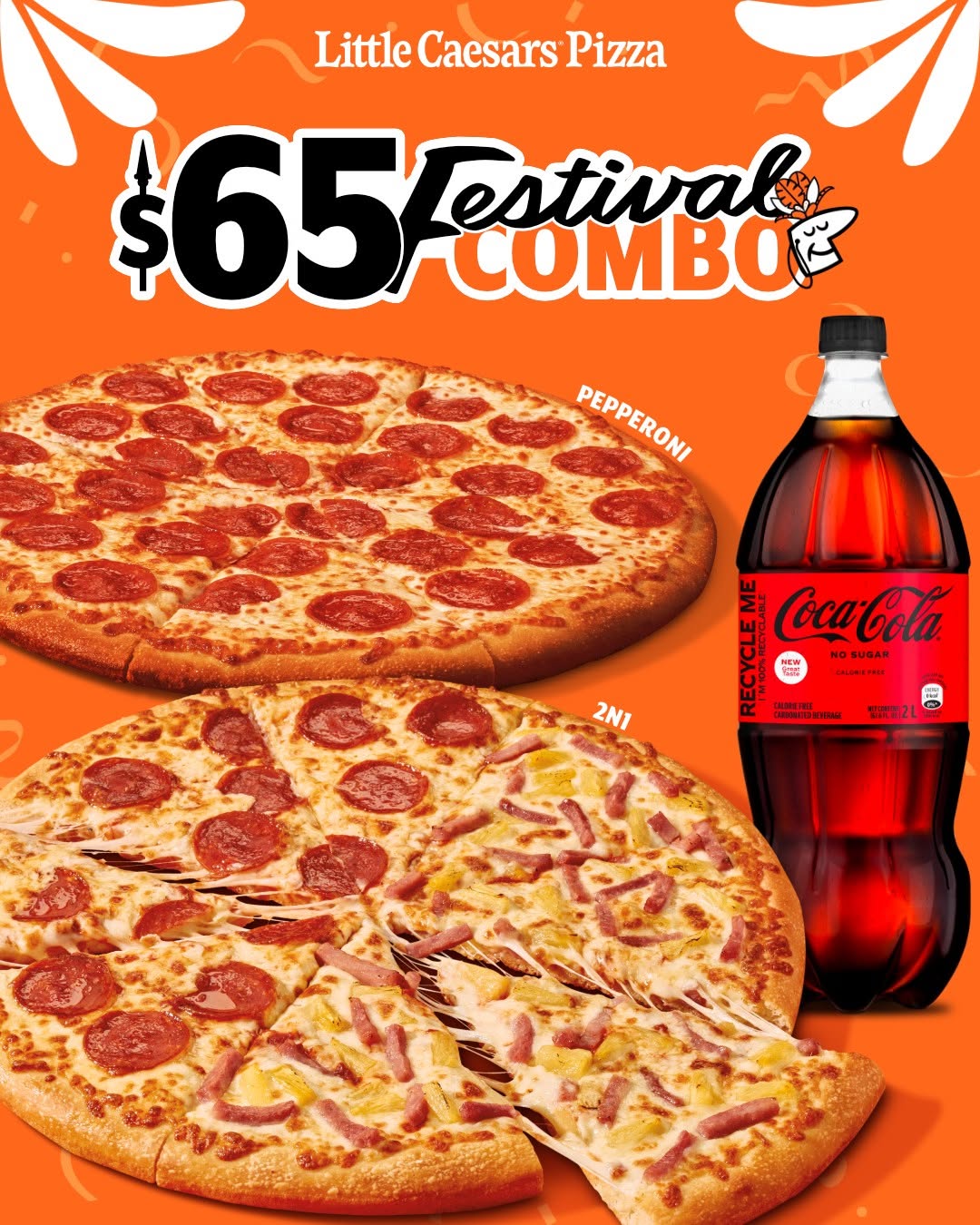 Little Caesars $65 Festival Combo – 2 Large Pizzas + 2L Soda