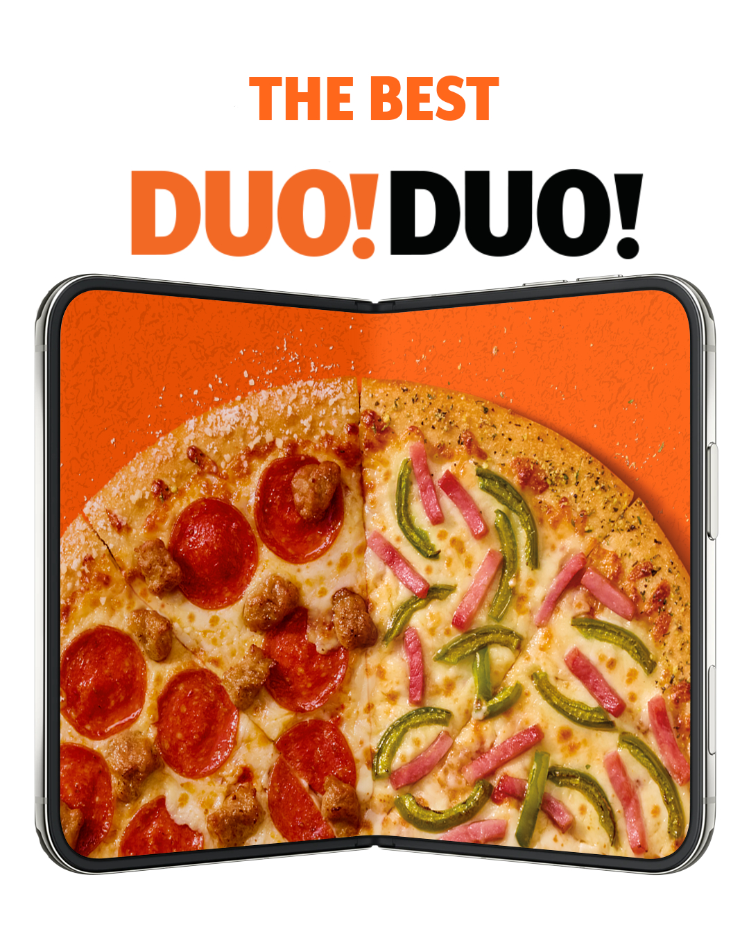 Hot-N-Ready Duo Duo – 1 Large Pizza with 2 Flavours & 2 Crusts for $37