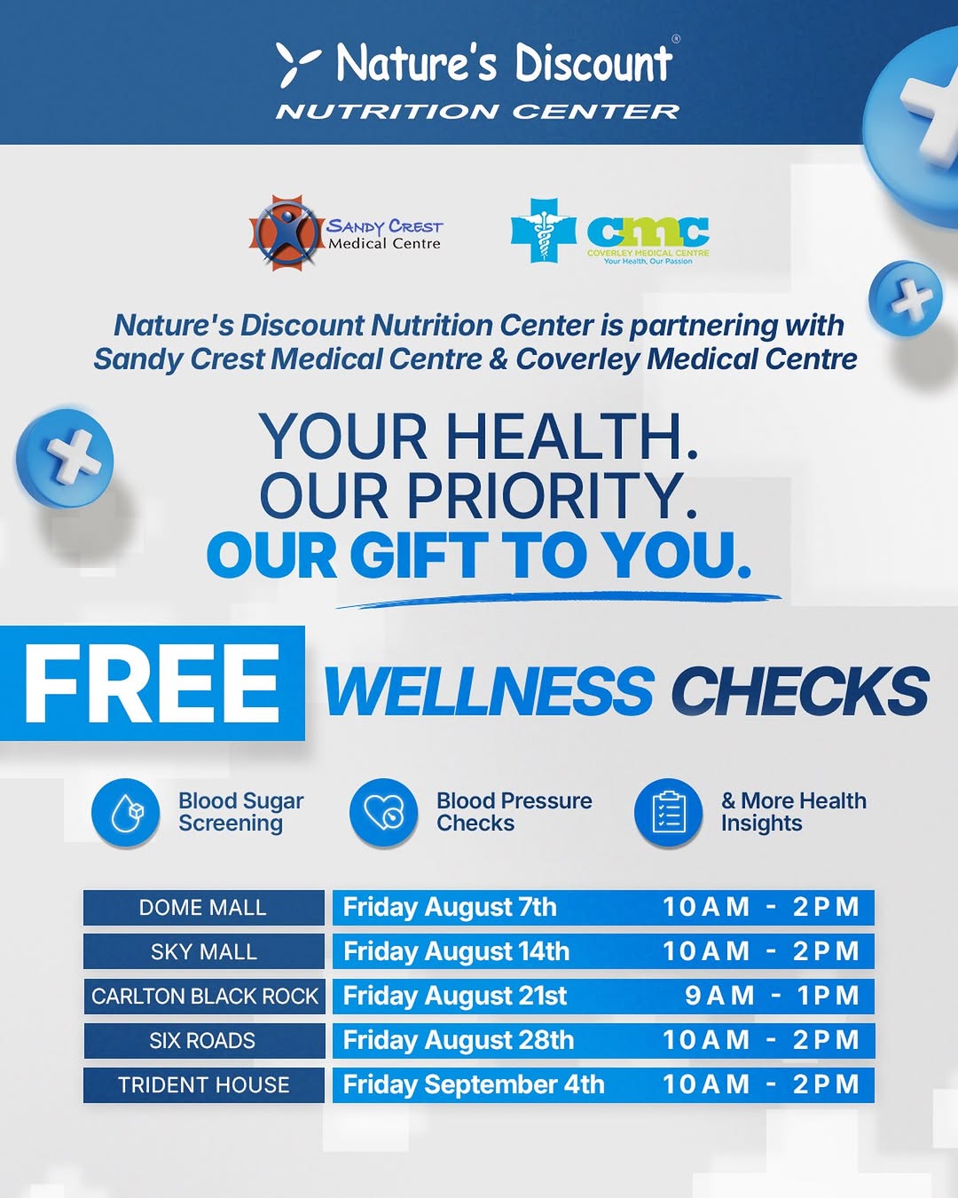 Free Wellness Checks – Blood Sugar & Blood Pressure Screenings at Nature's Discount Locations