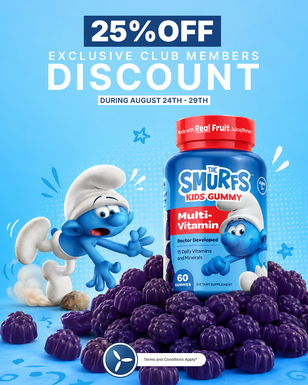 25% Off Smurfs Kids Multivitamins for Club Members – Aug 24–29