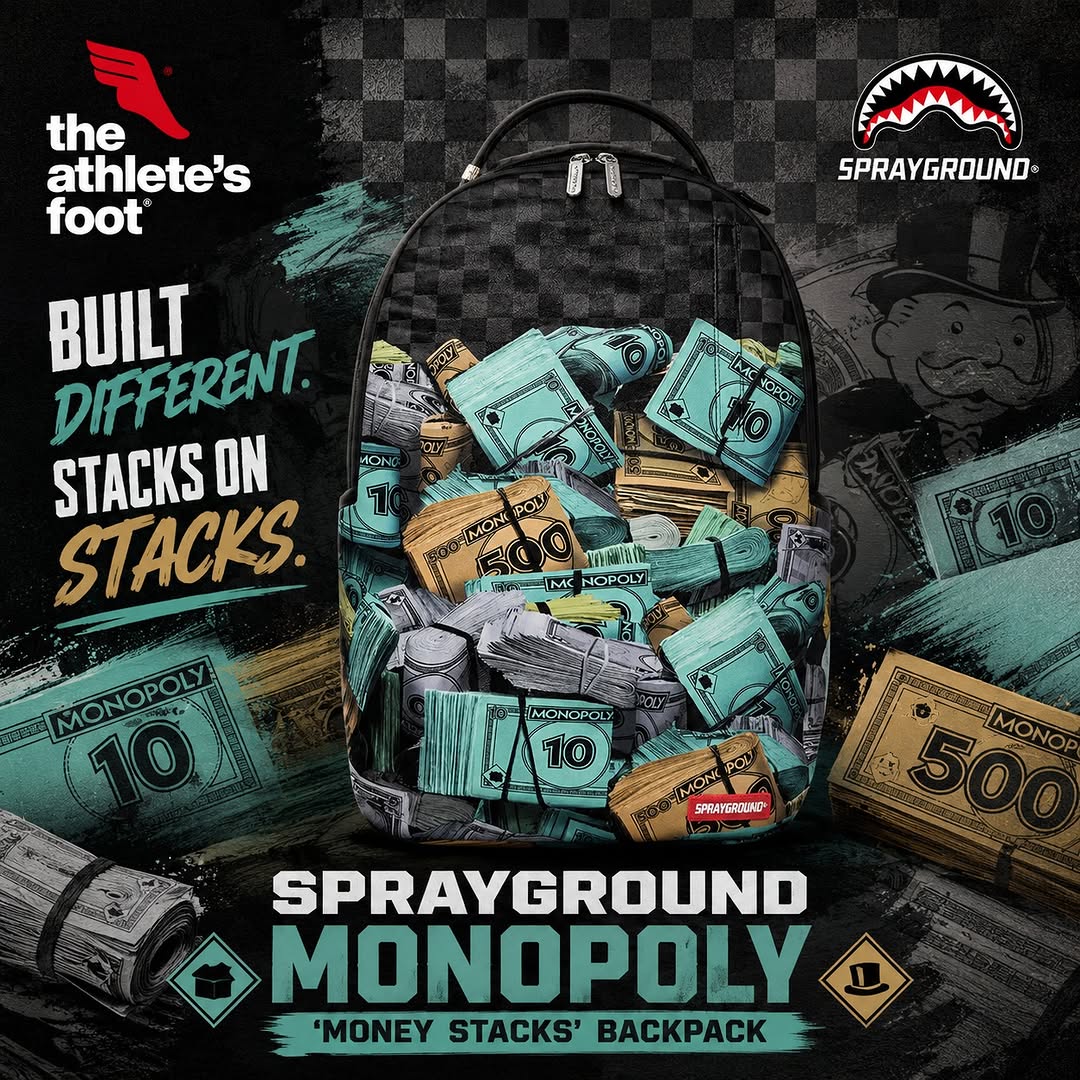 Sprayground Monopoly 'Money Stacks' Backpack – Now Available at The Athlete's Foot Barbados