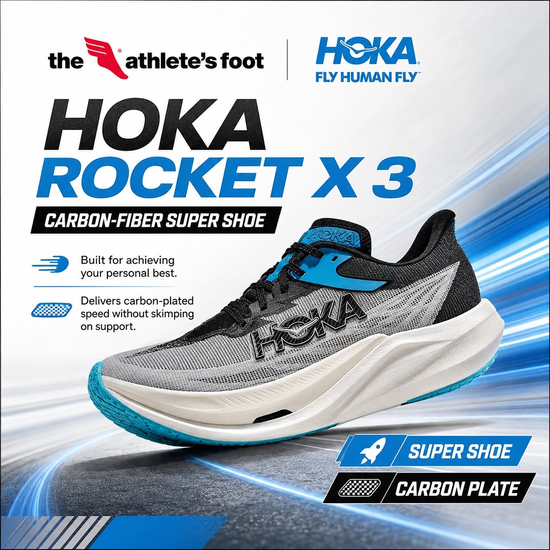 HOKA Rocket X 3 Carbon-Fiber Super Shoe – Available Now at The Athlete's Foot Barbados