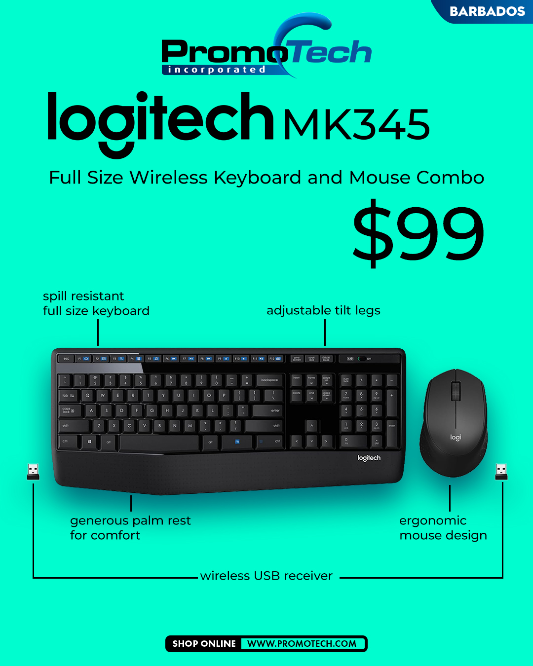 Logitech MK345 Wireless Keyboard & Mouse Combo – $99