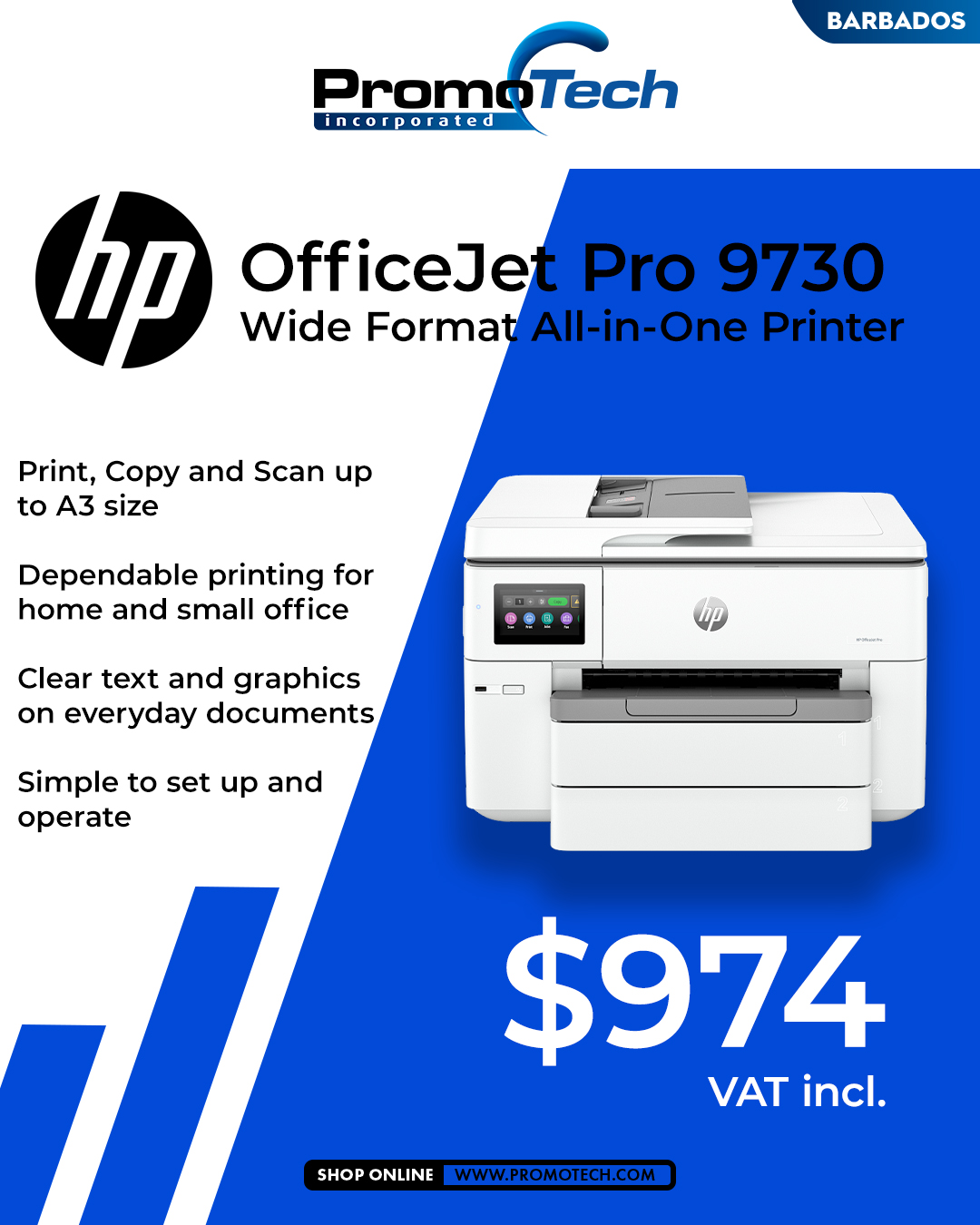 HP OfficeJet Pro 9730 Wide Format All-in-One Printer – $974 VAT Incl.