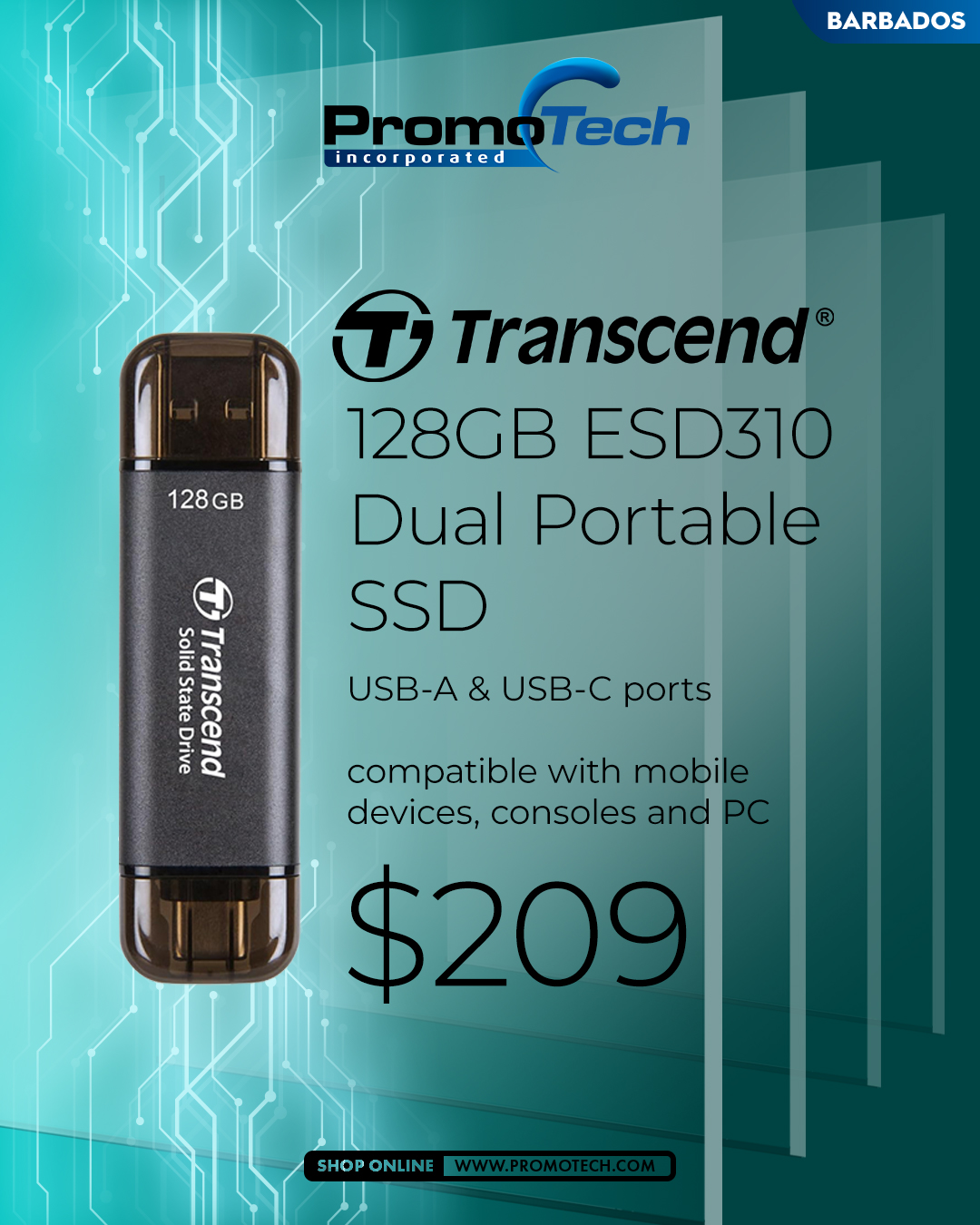 Transcend ESD310 128GB Dual Portable SSD – $209