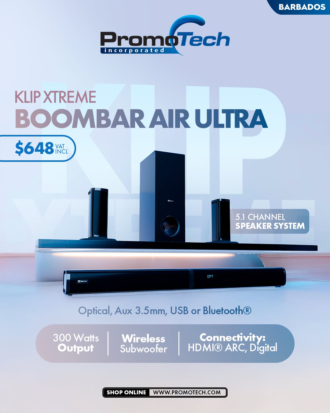 Klip Xtreme Boombar Air Ultra 5.1 Channel Speaker System – $648 VAT Incl.