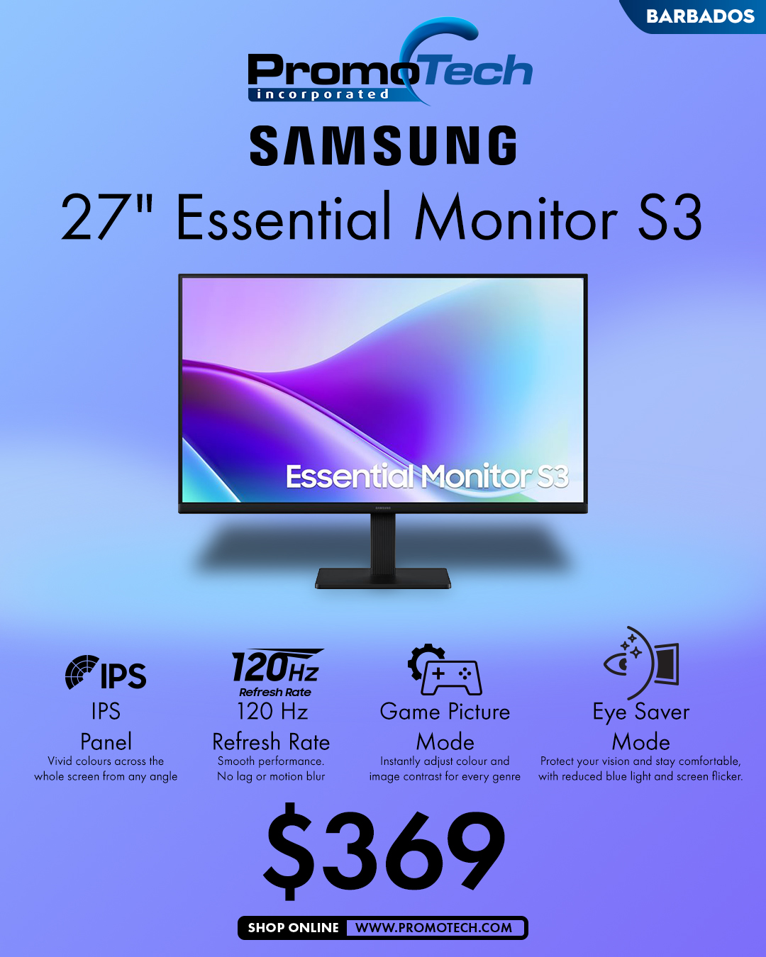 Samsung 27" Essential Monitor S3 – Now $369 at Promotech