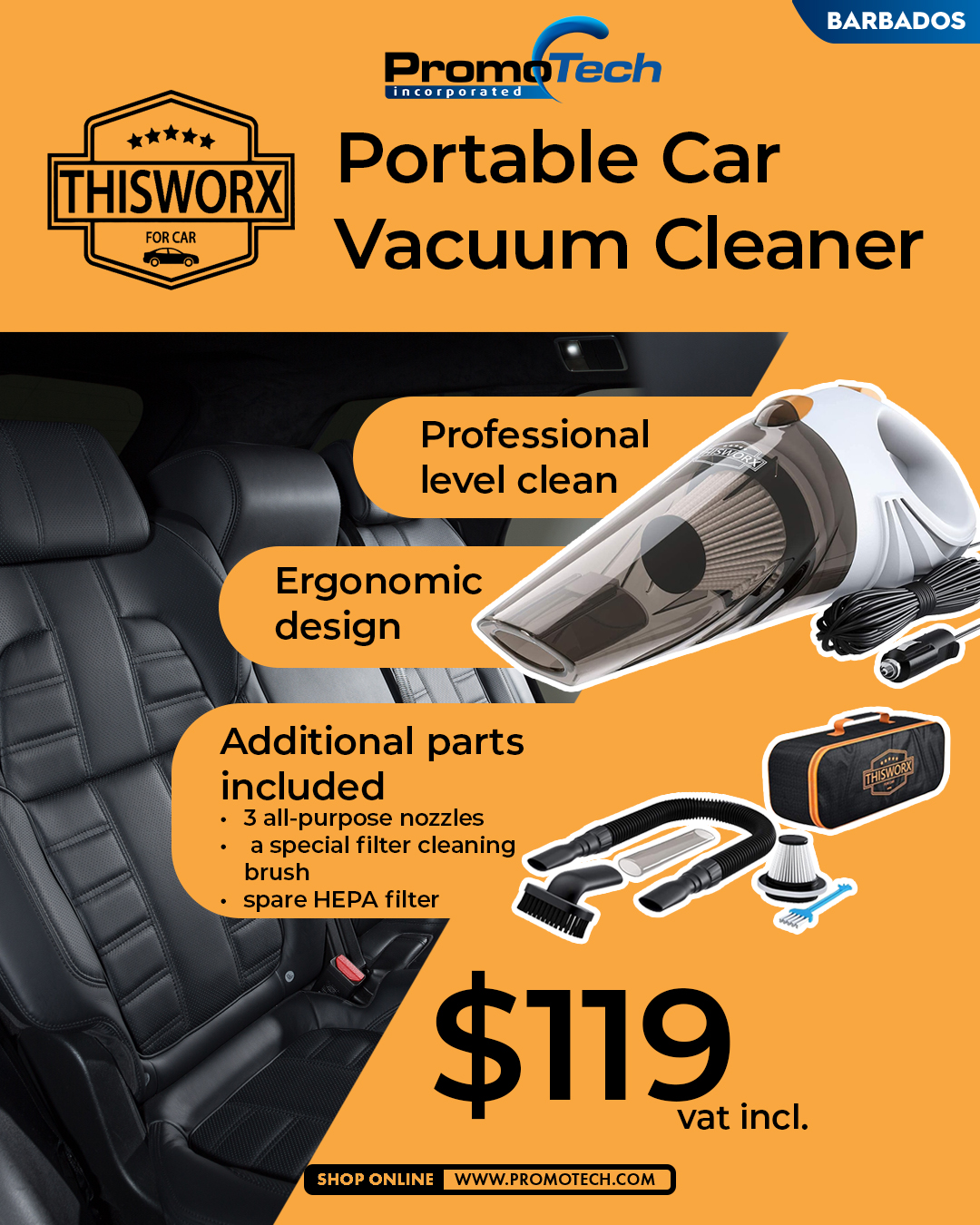 THISWORX Portable Car Vacuum Cleaner – $119 VAT Incl.