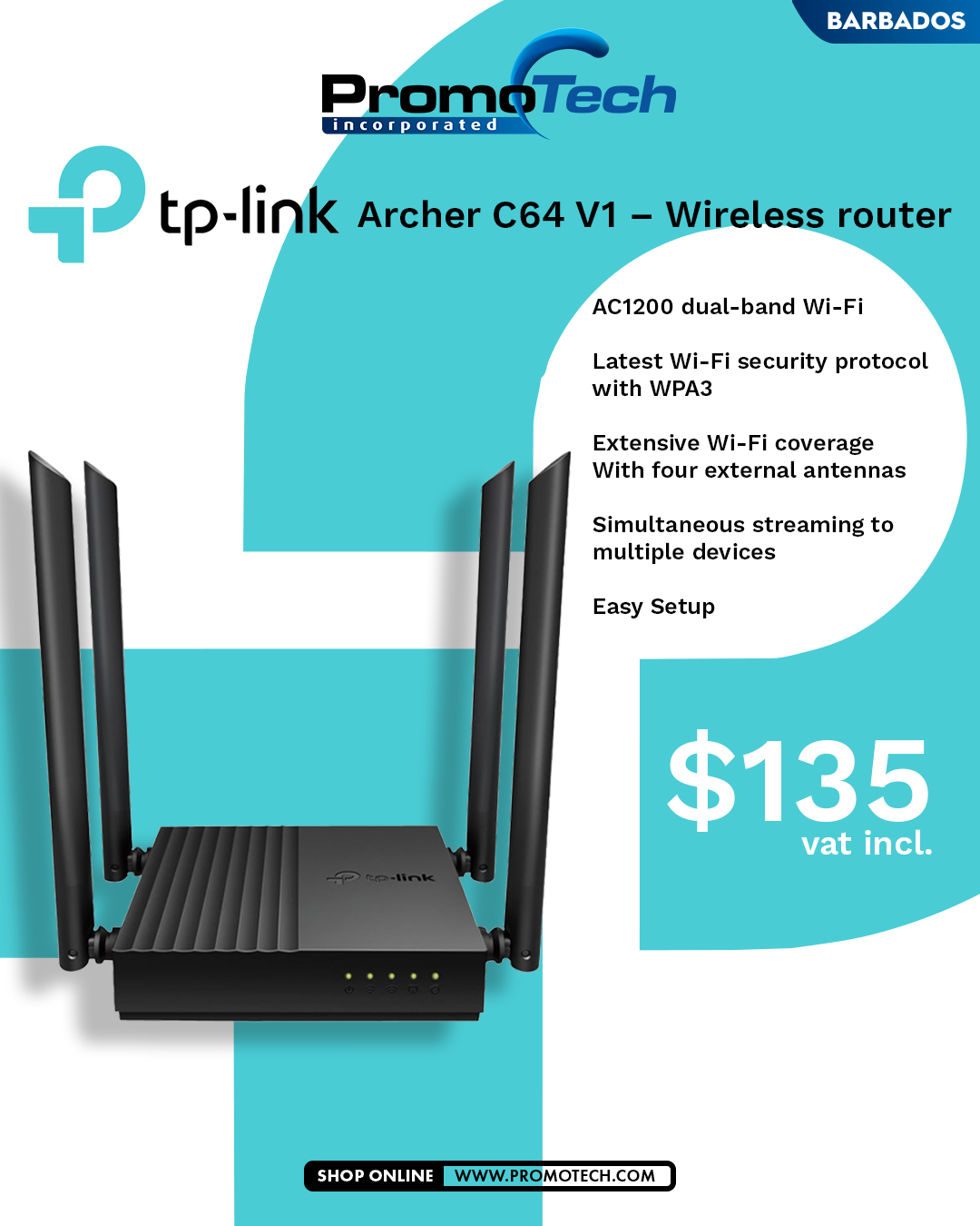 TP-Link Archer C64 V1 Wireless Router – $135 VAT Incl.