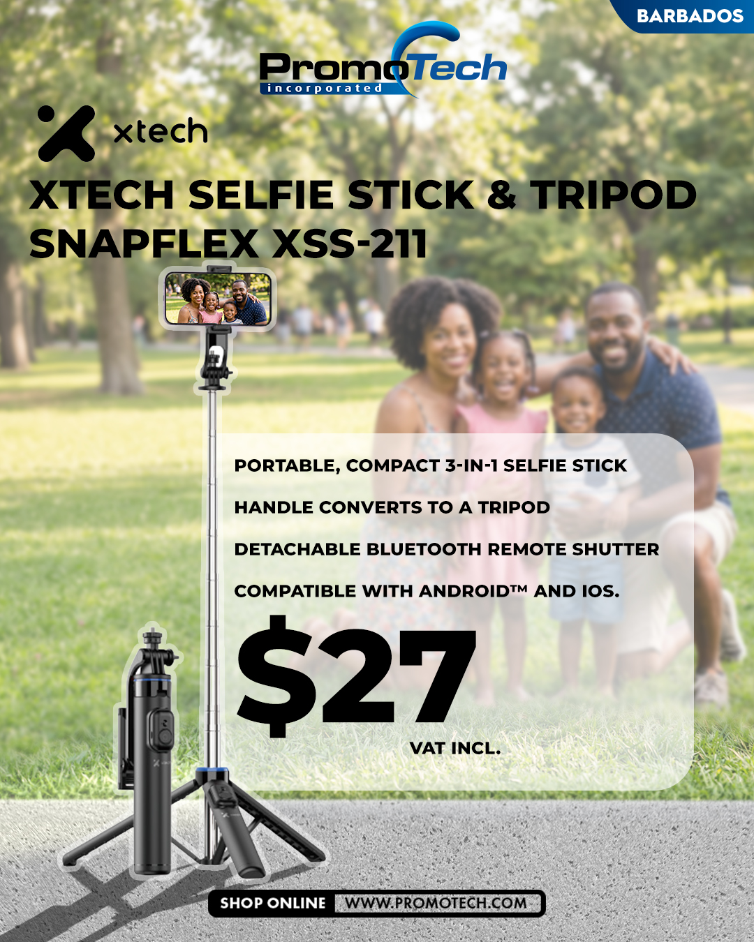 Xtech SnapFlex Selfie Stick & Tripod XSS-211 – $27 VAT Incl.